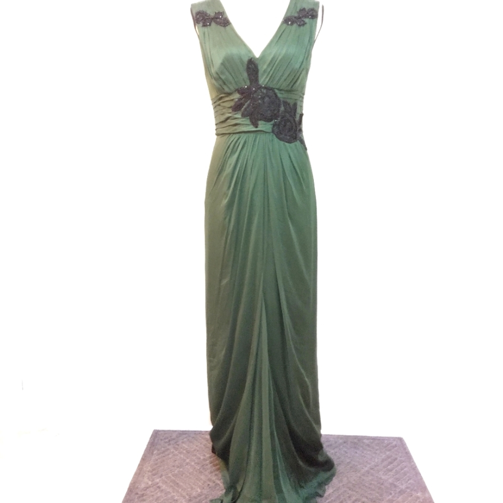 ALBERTA FERRATI SILK MAXI DRESS GREEN BEADED DRAPE DRESS SZ 4